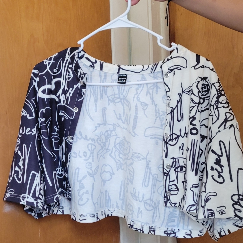 Black and White Face Print Top